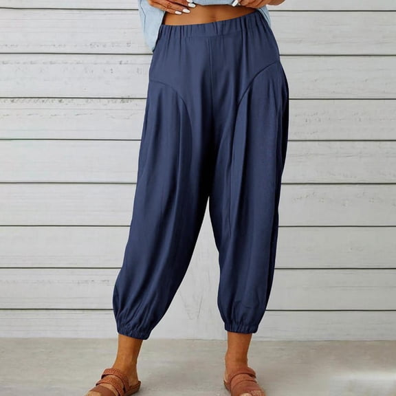 Bxsruta Women's High Waisted Elastic Waist Wide Leg Pants with Pockets for Yoga Casual and Daily Wear