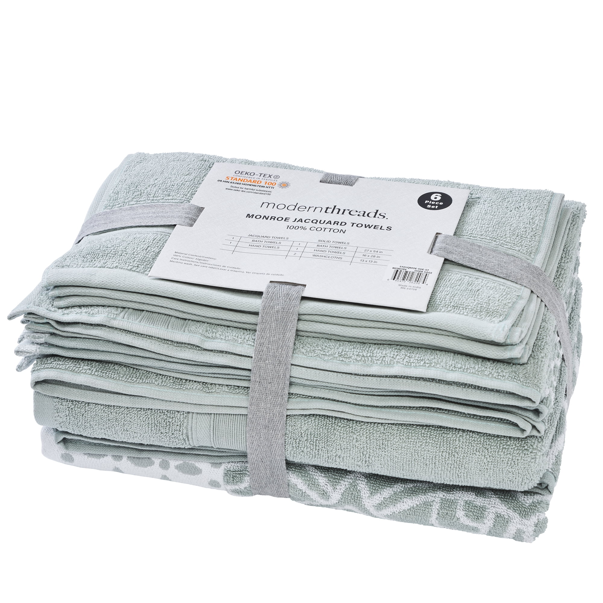 Modern Threads Monroe 6-Piece Cotton Bath Towel Set, Dark Sage