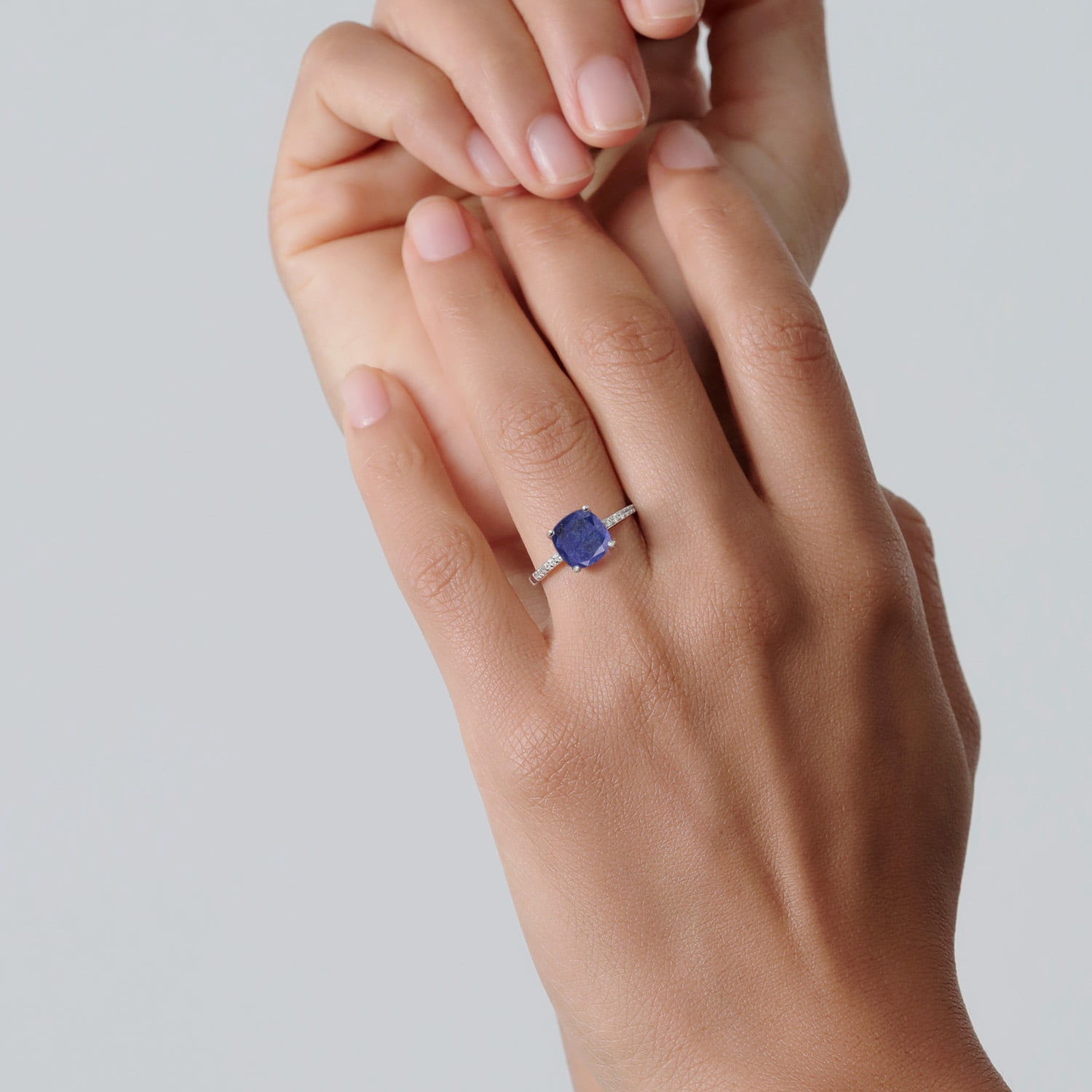 Gem Stone King 2.12 Ct Cushion Blue Lapis 925 Sterling Silver Ring