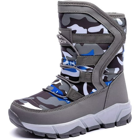 

HOBIBEAR Boys Snow Boots Winter Waterproof Slip Resistant Shoes Grey 7 Toddler