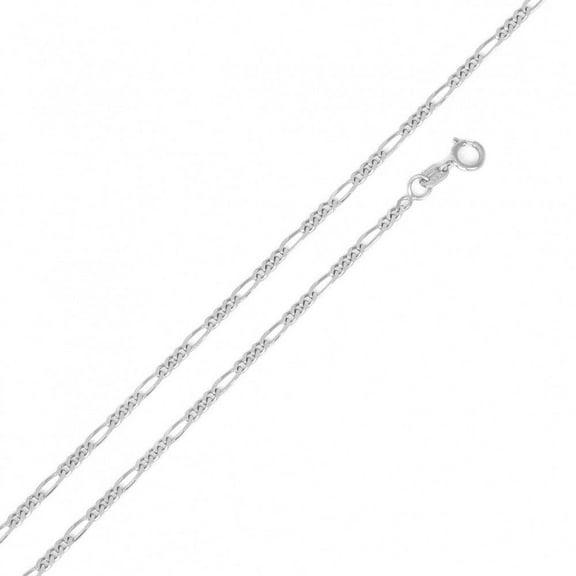 Rhodium Plated 925 Sterling Silver Figaro 035 Chain 1.2mm Made in Italy 18" Jewelry Female Unisex