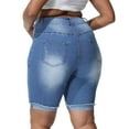 thumbnail image 2 of Gocolloa Womens Plus Size Jean Shorts Stretchy High Waisted Ripped Roll Hem Denim Bermuda Shorts 10" Inseam Light Blue 22W, 2 of 5