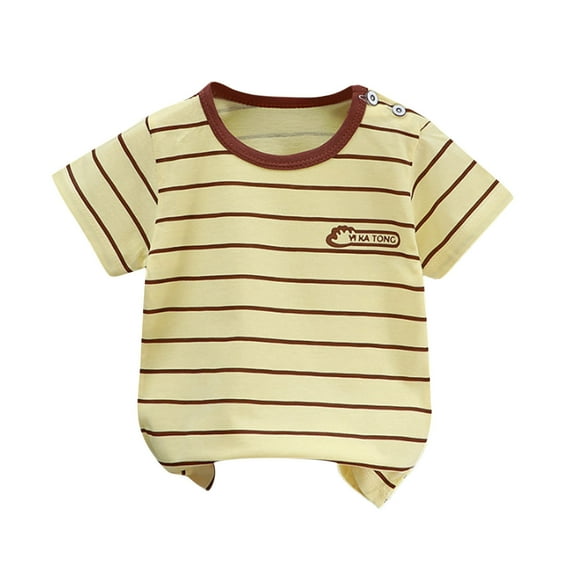 Kovlvoll Newborn Baby Boys Clothes Summer Shorts Sleeve Striped Tops Loose Casual Crew Neck Cotton Comfy T-Shirts Top