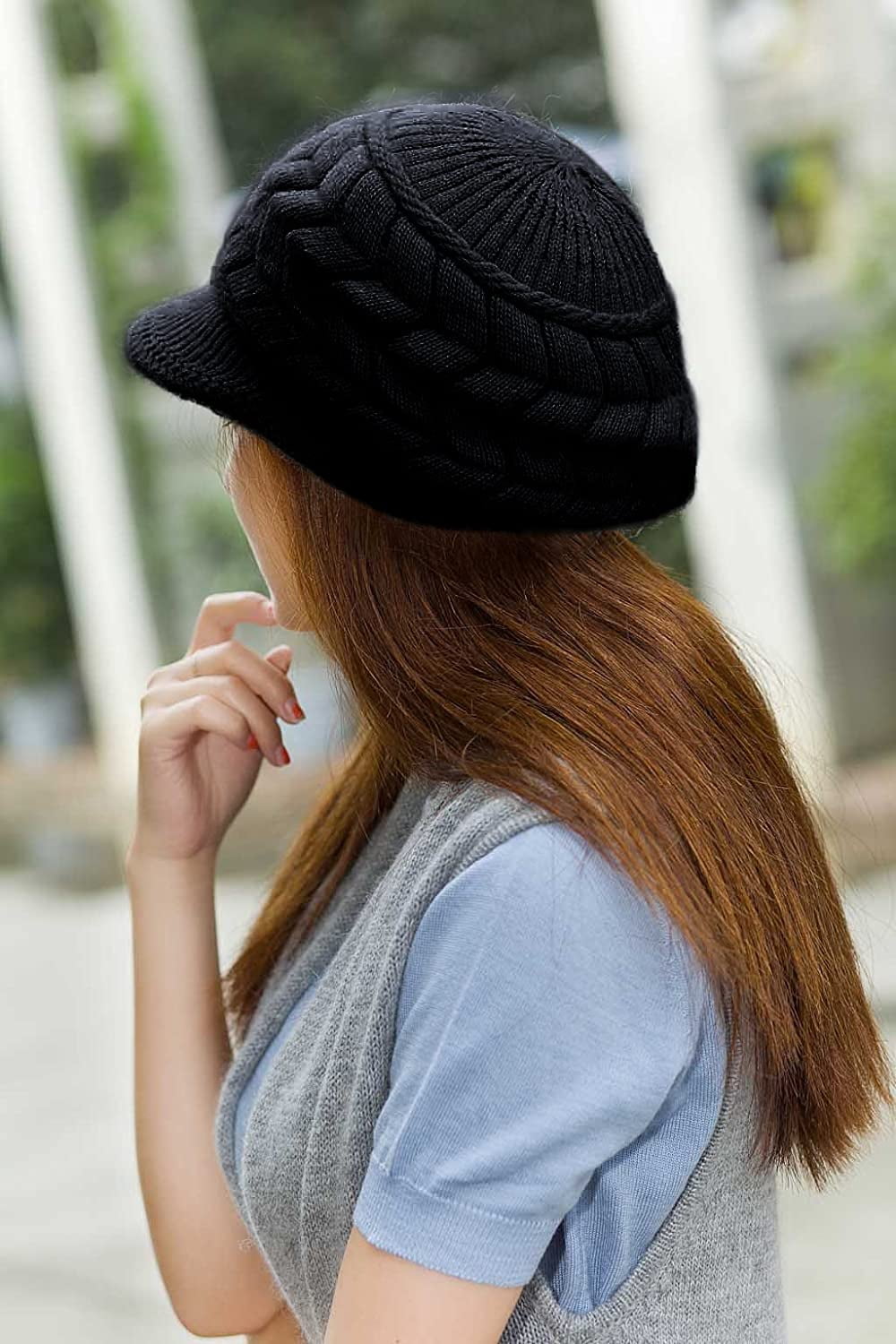 〽️Women’s Navy Winter Warm Knit Wool Snow Ski Hat with Visor Women Winter Warm Knit Hat Wool Snow Ski Caps with Visor  main image 4