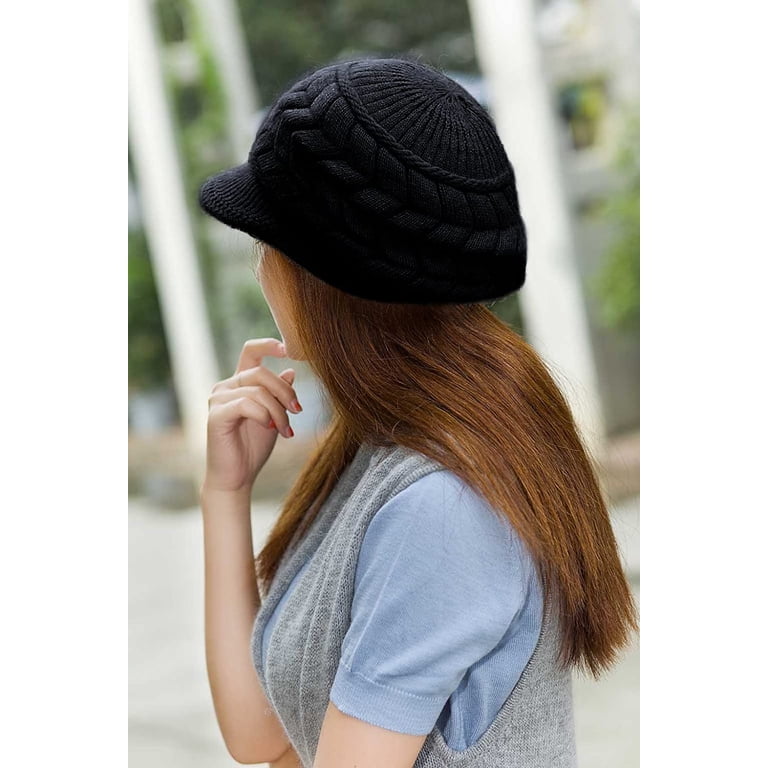 Women Winter Warm Knit Hat Wool Snow Ski Caps with Visor  display picture 3