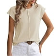 thumbnail image 1 of AherBiu Hauts en Tricot pour Femmes Manches Courtes Blouse Décontractée Habillée Col Rond Pull Ample Couleur Unie, 1 of 3