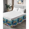 thumbnail image 4 of Ocean Turtle Bed Skirt Queen Size 18" Drop Coral Retro Ruffled Wrap Around Bed Skirts Adjustable Elastic Bedskirt Dust Ruffle for Queen Size Bed, 4 of 7