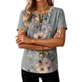 thumbnail image 4 of Erwazi Women's Short Sleeve Printed Blouse Zip V Neck Trendy Relax Fit Pullover Summer Casual Tops, 4 of 6