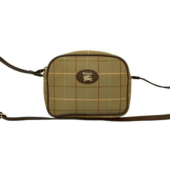 Pre-Owned Burberrys Nova Check Shadow Horse Logo Leather Canvas Shoulder Bag Khaki... (Good)
