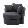 thumbnail image 3 of Barrel Chair, Modern Swivel Accent Chair Sofa Barrel Chair with 3 Pillows, Oversized Linen Upholstered 360° Swivel Round Leisure Chair with Metal Base, Accent Lounge Swivel Chair for Living Room, 3 of 7