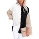 thumbnail image 3 of Minnieouse Abrigo de mujer Botón de bloque de color Camisa cálida Otoño Invierno Solapa de pana Prendas para la parte del cuerpo Blanco + Negro S, 3 of 6
