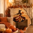 thumbnail image 3 of Halloween Witch Decoration, Stained Glass Style Hanging Ornament, Acrylic Witch Holding Pumpkin Figurine for Home Office Living Room Car Halloween Party Decor, 3 of 6