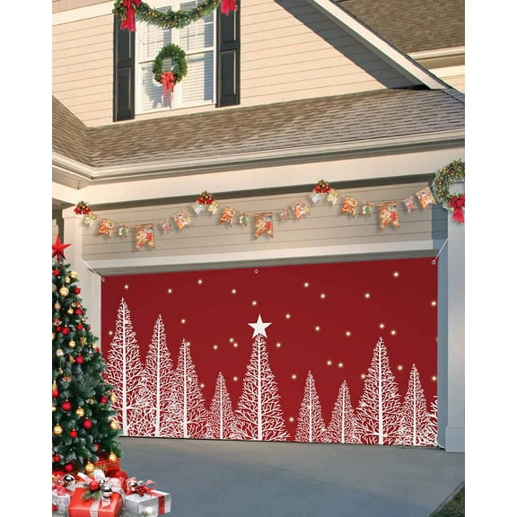Garage Door Banner Cover 6 x 13 ft, Beautiful Snowscape of Christmas Christmas Garage Door Decorations Holiday Christmas Backdrop Decor for Winter New Year Xmas Party