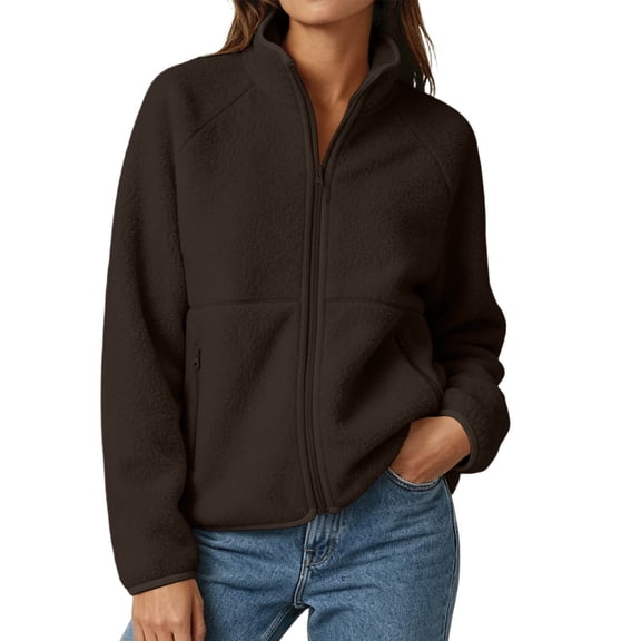 LUVDA Polar Fleece Zip Jacket for Women Raglan Sleeve High Neck Warm Winter Layer Top