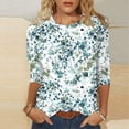 thumbnail image 2 of Staron Women's Casual Printed T-Shirt 3/4 Sleeve Round Neck Loose Fit Blouse Spring Summer Fashion Top, Green 4XL, 2 of 5