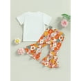 thumbnail image 4 of Wassery Toddler Baby Girls Summer Outfits Letter Print Short Sleeve Tops Crew Neck T-Shirts with Floral Flare Pants 2Pcs Clothes Set  6M-4T, 4 of 9