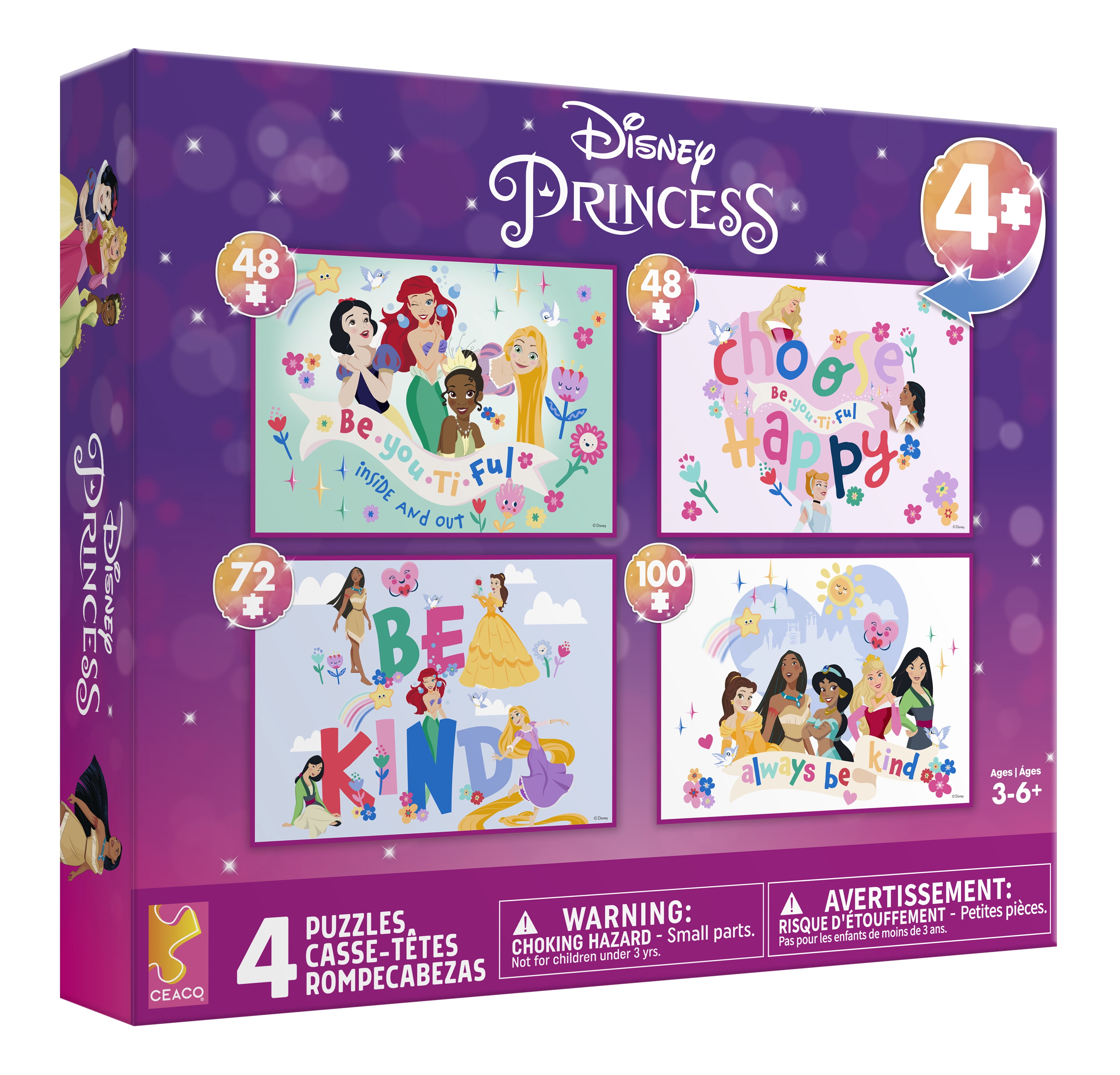 Ceaco Disney Princess Kids 4-in-1 Multipack Interlocking Jigsaw Puzzles for Children Ages 6+