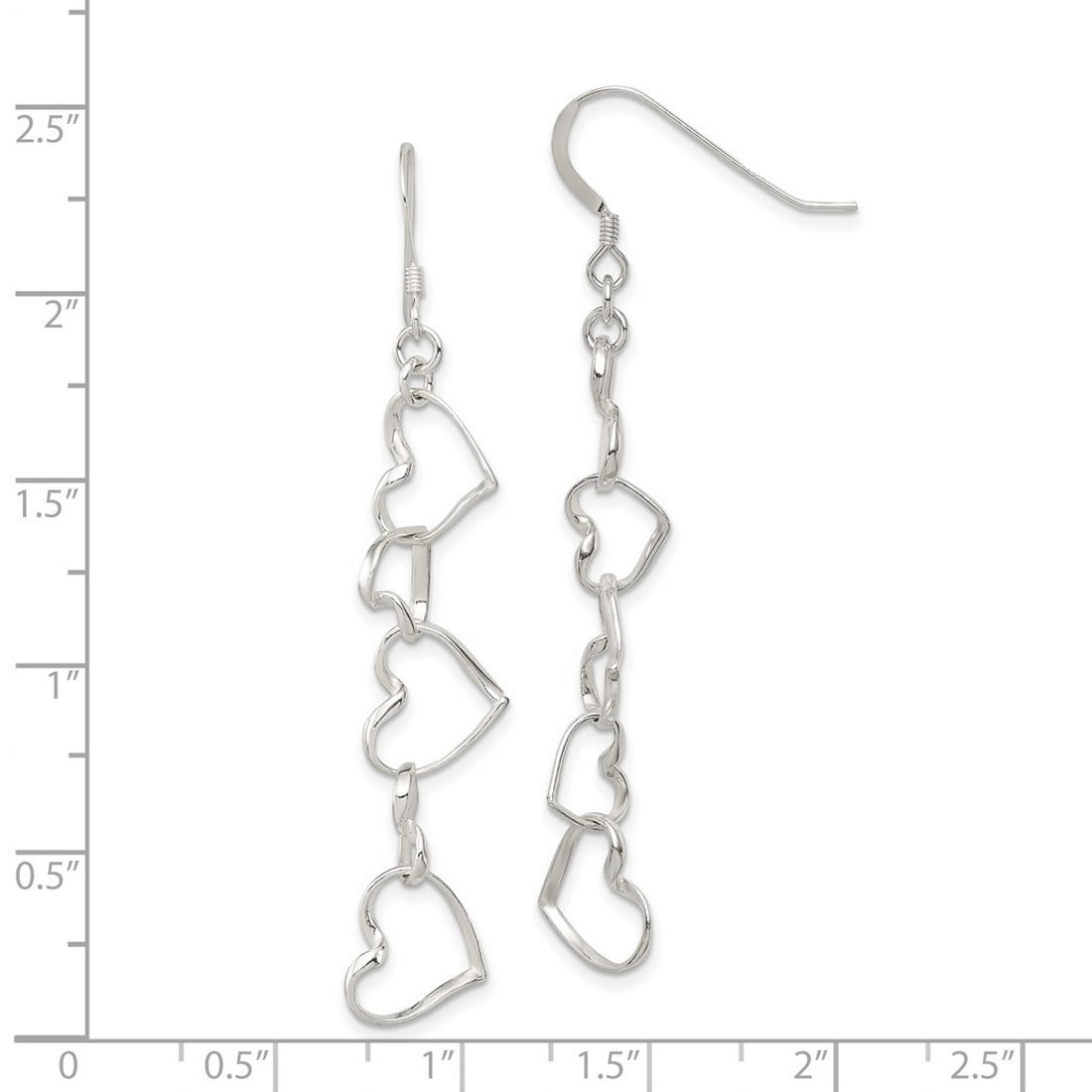 925 Sterling Silver Polished Love Heart Dangle Shepherd Hook Earrings 53x9mm Wide Dangle Earring for Women