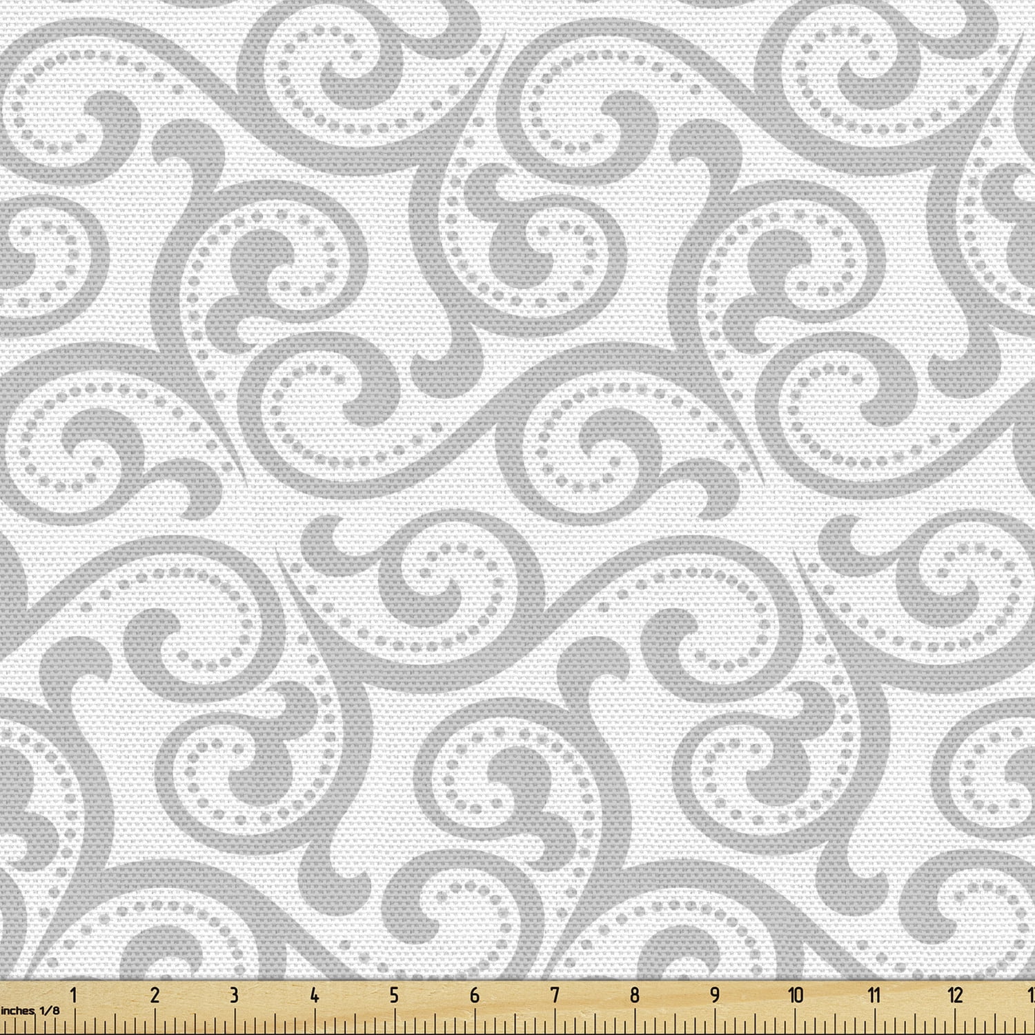Damask Grey Fabric by the Yard Upholstery, Simple Pattern with Curls