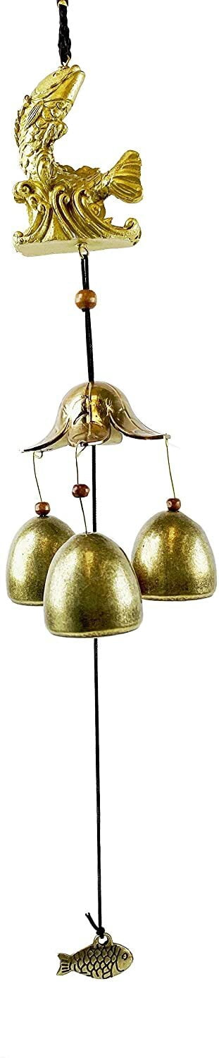 Yard Patio Decor Wind Chime Gold Fish Design w Brass Bells Hanging Carp Ornament KT00248