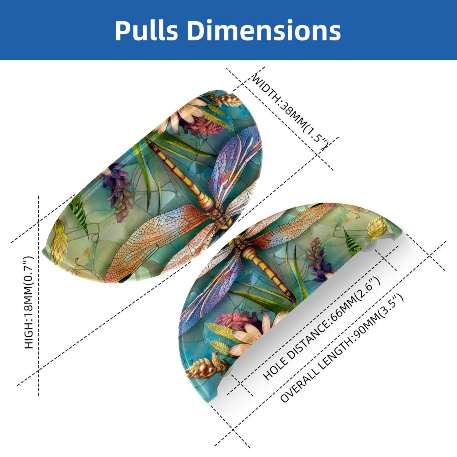PhooArto 6 Pcs Cup Drawer Pulls, Dragonfly Flowers Painting Shell Shape Handles Cabinet Knobs for Dresser Cupboard Closet Wardrobe with Screws
