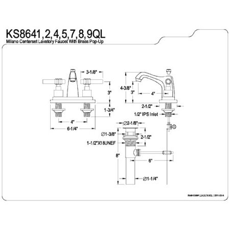 Kingston Brass KS7008WLL 4-Inch Centerset Bathroom Faucet - Brushed Nickel, 4.5" Spout Reach, With Brass Pop-Up, Crystal Lever Handles