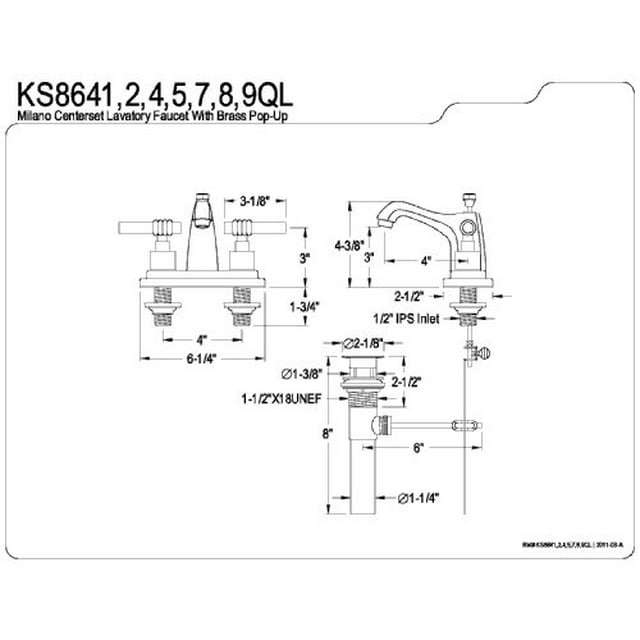 Kingston Brass Milano Two Handle 4" Centerset Lavatory Faucet with Brass Pop-up