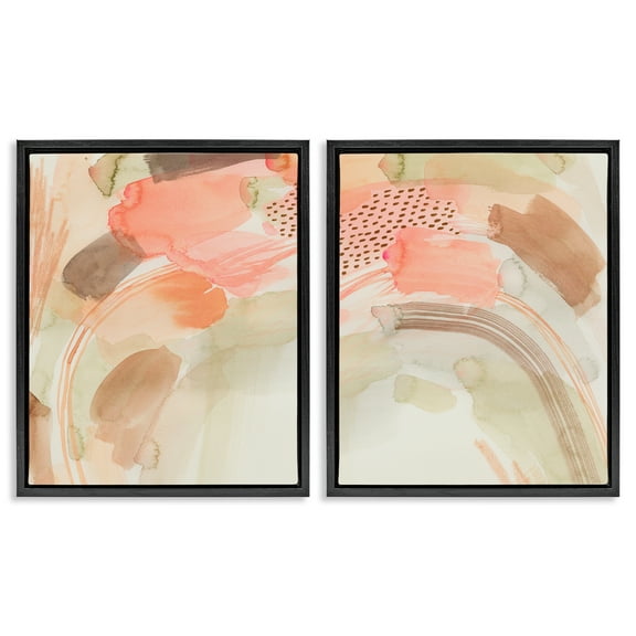 Stupell Industries Pink Peach Abstract Watercolor Abstract Painting Black Floater Framed Canvas Art Print Wall Art, 17 x 21, Set of 2