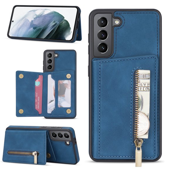 Dteck Zipper Storage Wallet Case for Samsung Galaxy S23 Plus, Skin Friendly Feel Leather Case with Magnetic Clasp and Back Muliti-Card Slots Holster for Galaxy S23 Plus (2023),Blue