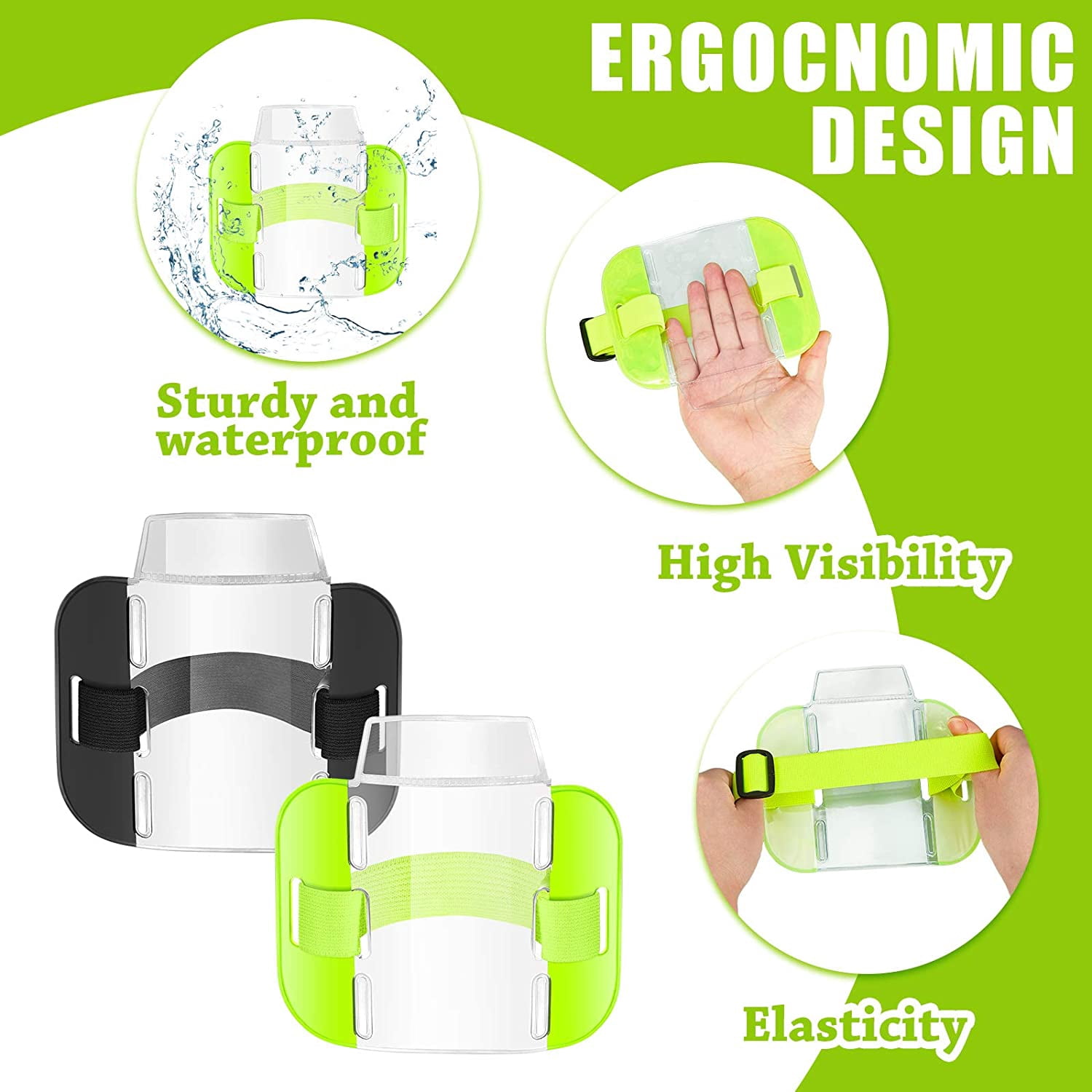 2 Pcs Hi Vis Sia Arm Badge Holders Adjustable ID Cards License Security Badge Holder for Emergency Rescue Personnel, Security Personnel, Guards, Bouncers, Doorman(Fluorescent Green, Black)