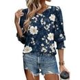 thumbnail image 2 of Spring Tops for Women Women's Casual Blouses Fashion Retro Printed 3/4 Length Sleeve Shirts Crew Neck Pullover Summer Elastic Cuffs with Pleats T-Shirts, 2 of 5