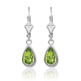 thumbnail image 5 of 14K Solid White Gold Green Peridot Drop Dangle Earrings Pear Teardrop Gemstone, 5 of 10