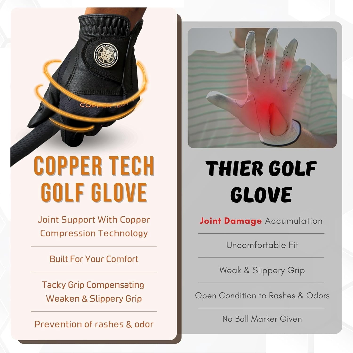 Copper Tech Plus Golf Gloves Men (2nd Gen) | Copper Compression Joint Support Golf Glove (Black/Black, X-Large, Right)