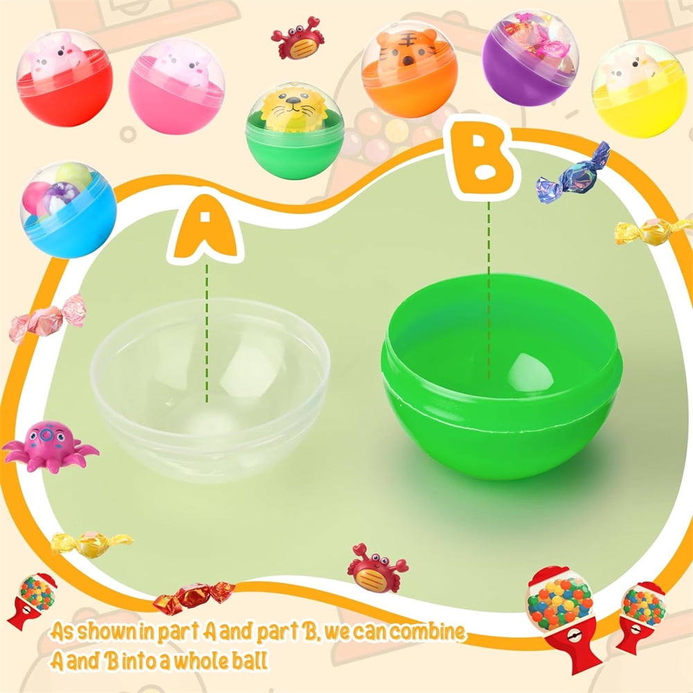 NOGIS 150 Pcs Vending Machine Capsules Empty 1.8 Inch Round Capsules Gumball Capsules Clear Colored Plastic Capsules Small Random Color Plastic Containers for Toy Candy Party Favor Prize Gift
