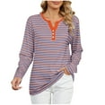 thumbnail image 2 of Blmnix Pink Boho Tops V-Neck Striped Graphic Tees Long Sleeve Tunic Tops, 2 of 7