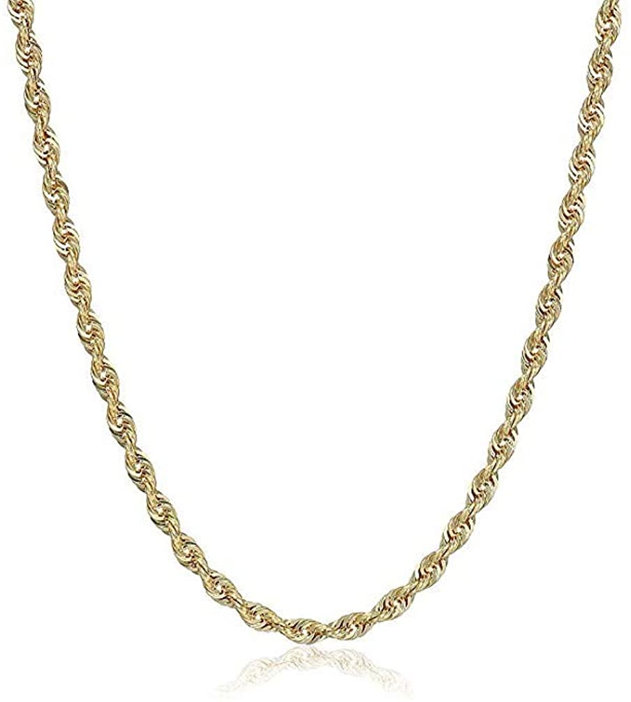 10K Gold 2MM 3MM 4MM Diamond Cut Rope 
