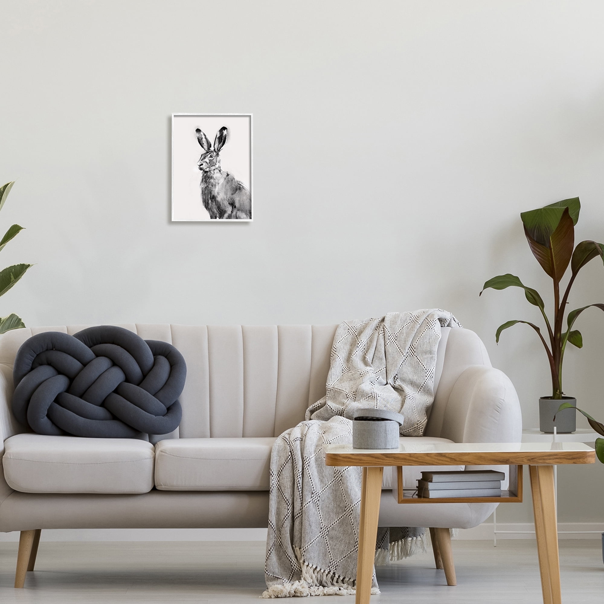 Stupell Industries Large Wild Hare Portrait Minimal Black Off-White Illustration, 11 x 14, Design by Emma Caroline
