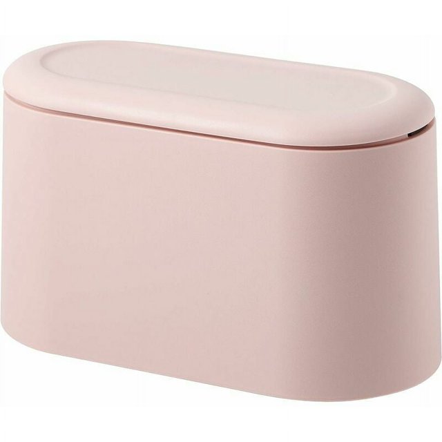 Compact Design Modern Waste Basket, Light Pink, Desktop Organizer for Office, Home, Press Top Lid for Easy Disposal, Durable Plastic