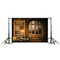 thumbnail image 3 of ABPHOTO 7x5ft Photography Backdrop Bookshelf Library European Style Books Candles Arch Window Moon Night Interior Photo Background Backdrops, 3 of 4