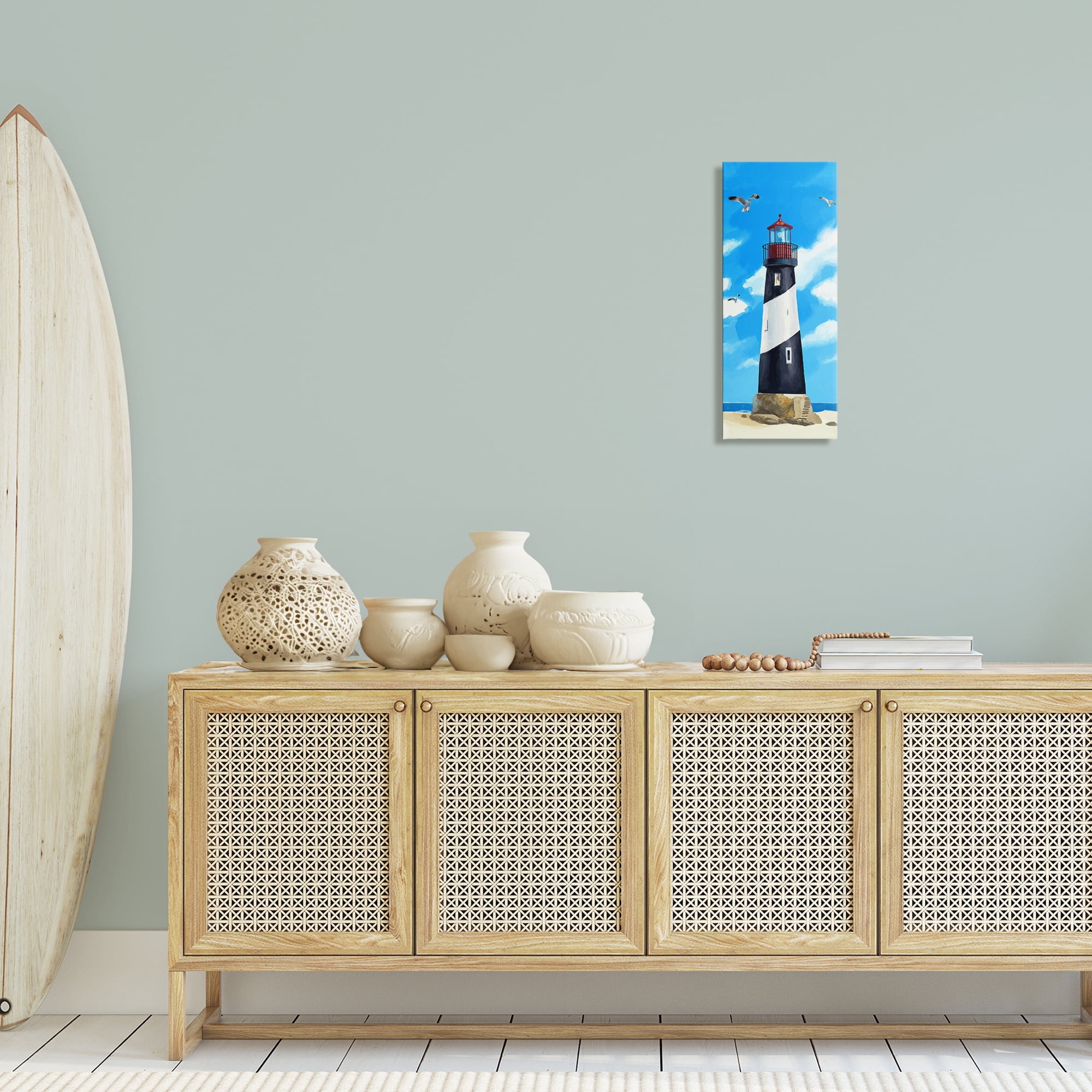 Stupell Industries Lighthouse on Beach Coastal Painting Gallery Wrapped Canvas Art Print Wall Art, 10 x 24