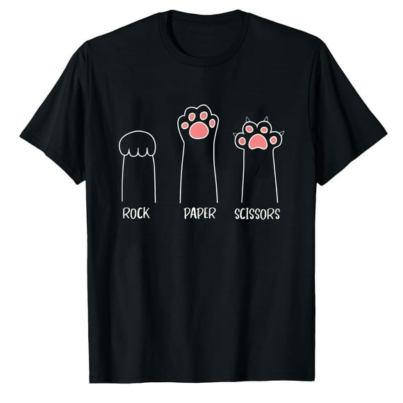 AALJY Rock Paper Scissors Hand Game Cute Paw Funny Cat T-Shirt