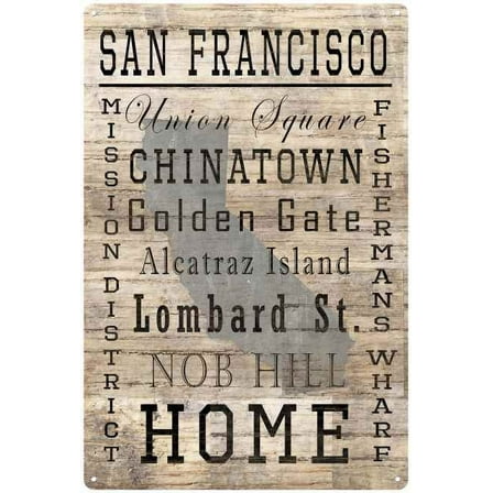 San Francisco CA Landmarks Woodgrain Look Metal Sign 12x18 2180008098