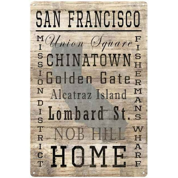 San Francisco CA Landmarks Woodgrain Look Metal Sign 12x18 2180008098