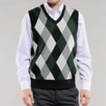 thumbnail image 2 of Riecok Mens Argyle Sweater Vest Sleeveless V Neck Pullover Sweaters Lightweight Solid Winter Tops with Pockets Green 2XL, 2 of 6