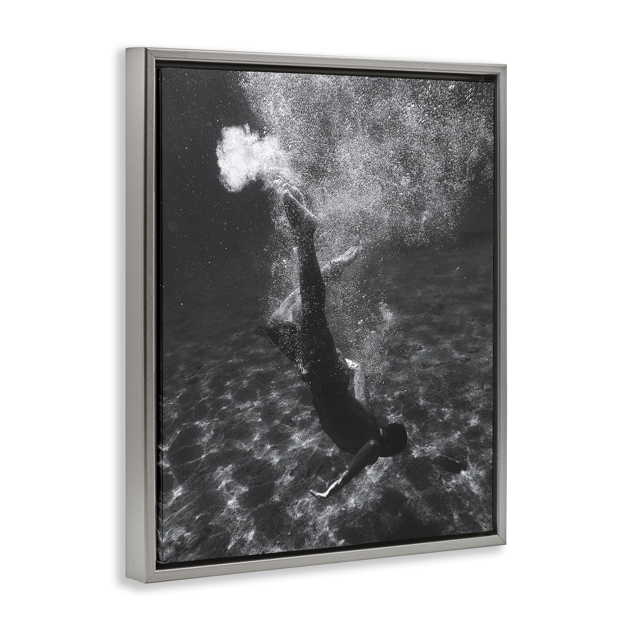 Stupell Industries Deep Ocean Diving Novelty Photography Gray Floater Framed Canvas Art Print Wall Art, 17 x 21