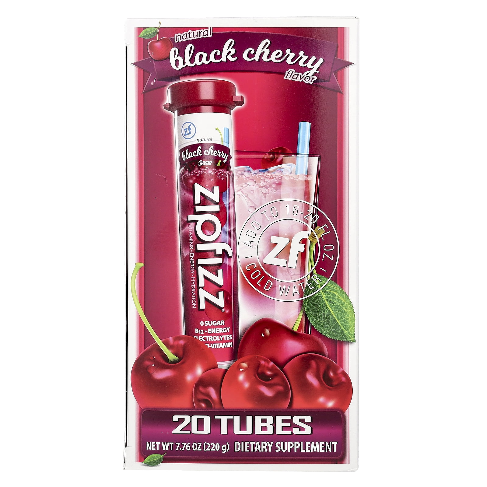 苺　0520-1 Zipfizz, Energy Drink Mix, Black Cherry, 20 Tubes, 0.39 oz (11 g