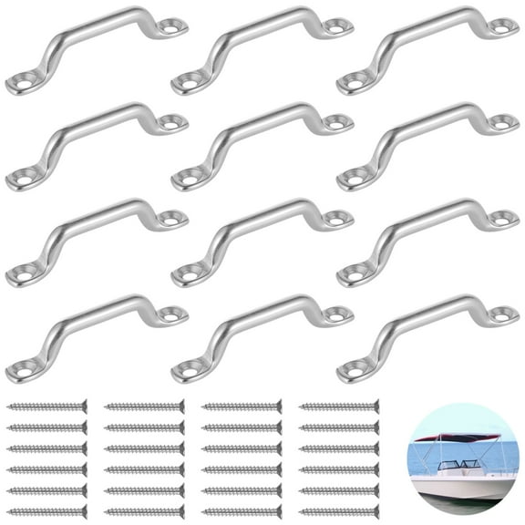 12-Pack Stainless Steel 3" Pad Eye Straps, Marine Deck Loops with Screws, for Boat Bimini Top, Kayak, Canoe Rigging, Tie Down Points, Hardware Kit