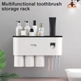 thumbnail image 3 of Soporte para cepillo de dientes Dispensador de pasta de dientes automático montado en la pared Juego de exprimidor Tazas Organizador de cosméticos Cajón, Negro Inevent LF0143-02B, 3 of 7