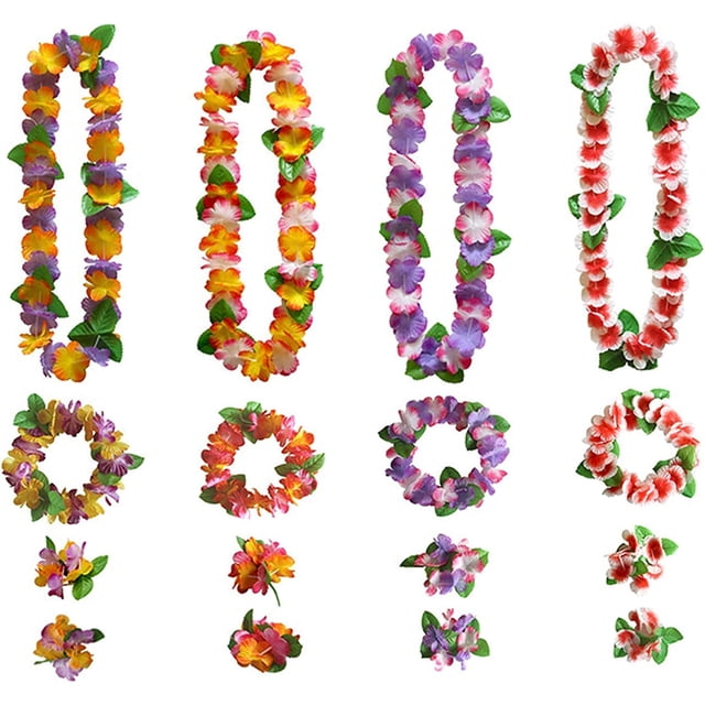 Paquete de 16 Collares de Flores Hawaianas JM para Fiestas Temáticas en la Playa