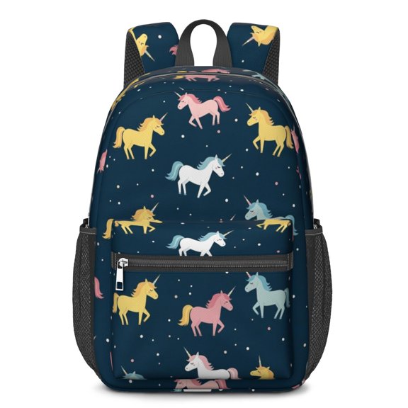 Unicorn and Star Black Pattern 17" School Backpacks for Teens,Waterproof Oxford Fabric,S-Shape Padded Straps for School,Travel,Hiking,Camping